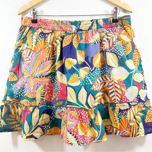 Cynthia Rowley Vibrant Multicolor Tropical Ruffled Lined 100% Cotton Skirt
